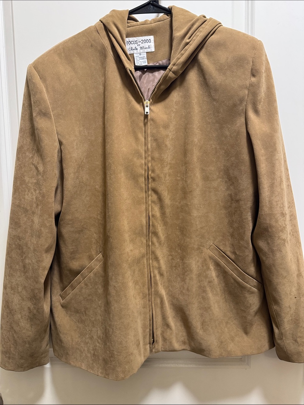 FOCUS 2000 Woman Hooded Shirt Jacket in Tan Size 14 vintage